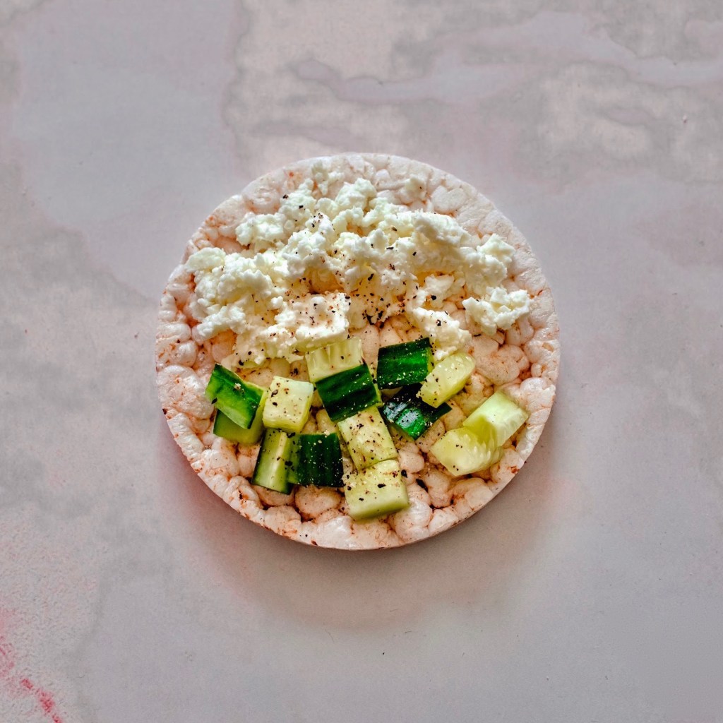 Feta-Cheese-and-cucumber-rice-cake-topping