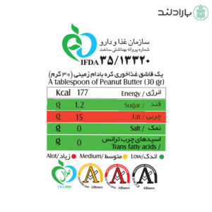 كره بادام زمينی رژیمی بدون نمک و شکر افزوده شیررضا 450 گرم